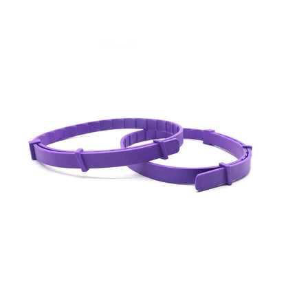 Four adjustable dog anxiety collars with Chinese style patterns in different colours showing 62cm length and TPR material