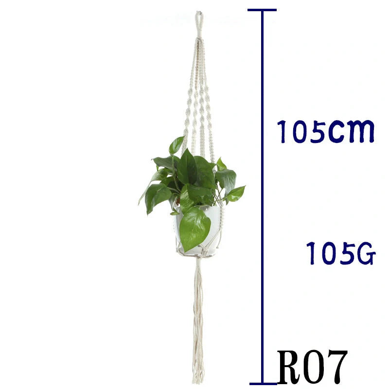 Handmade beige cotton rope indoor plant hanger basket for stylish home decor