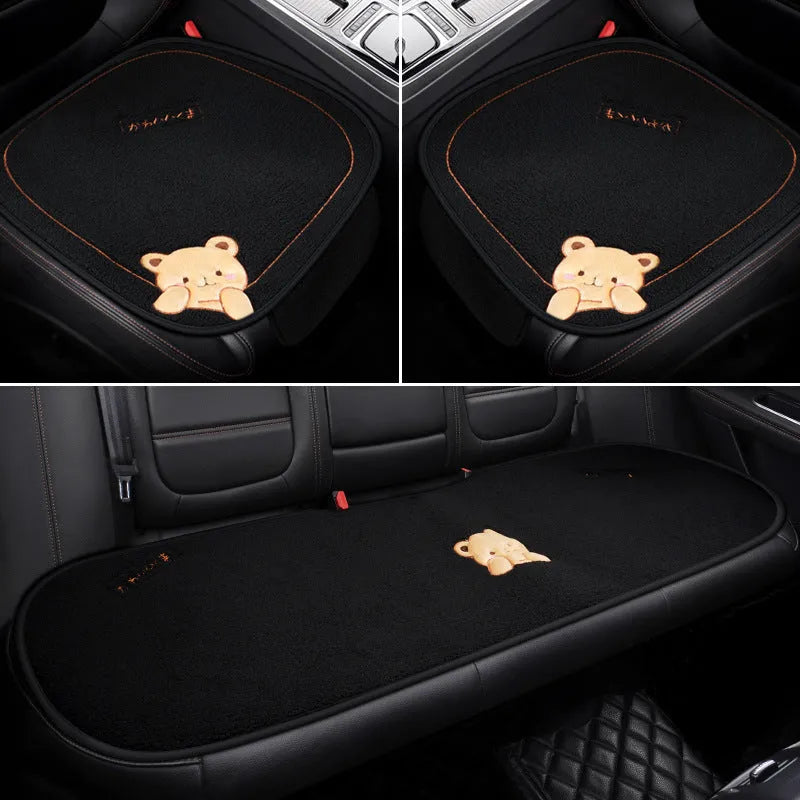 Car cushion winter plush three-piece set with square cushion and lumbar support pillow in wool cotton filler