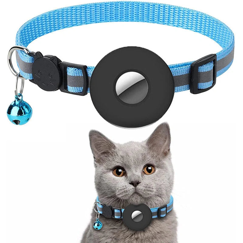 Adjustable Airtag pet collar with reflective strip and bell for cats and dogs