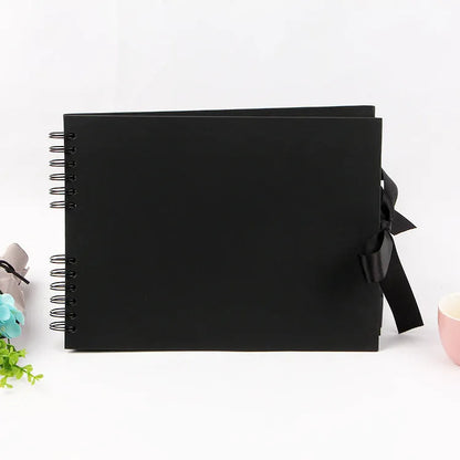 DIY handmade photo album with coil binding, shown with yellow kraft paper and black cardboard cover options
