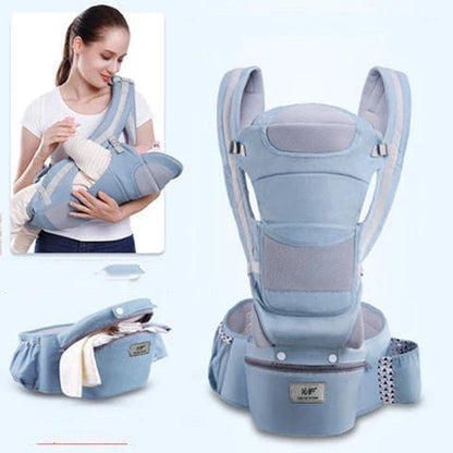 Versatile 3-in-1 baby carrier with 15 carrying positions, adjustable sunshade, and storage compartment for convenient parenting