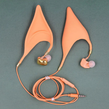 Cartoon elf ear wired headphones with 3.5mm audio plug and microphone for cosplay and gaming