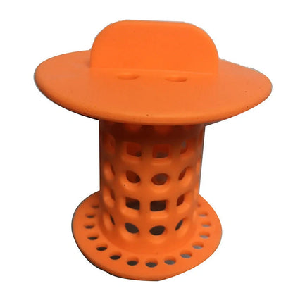Anti-clogging plastic sink filter in blue, green, orange, and white