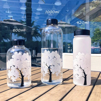 Colour changing glass water glass with high borosilicate body and food-grade lid