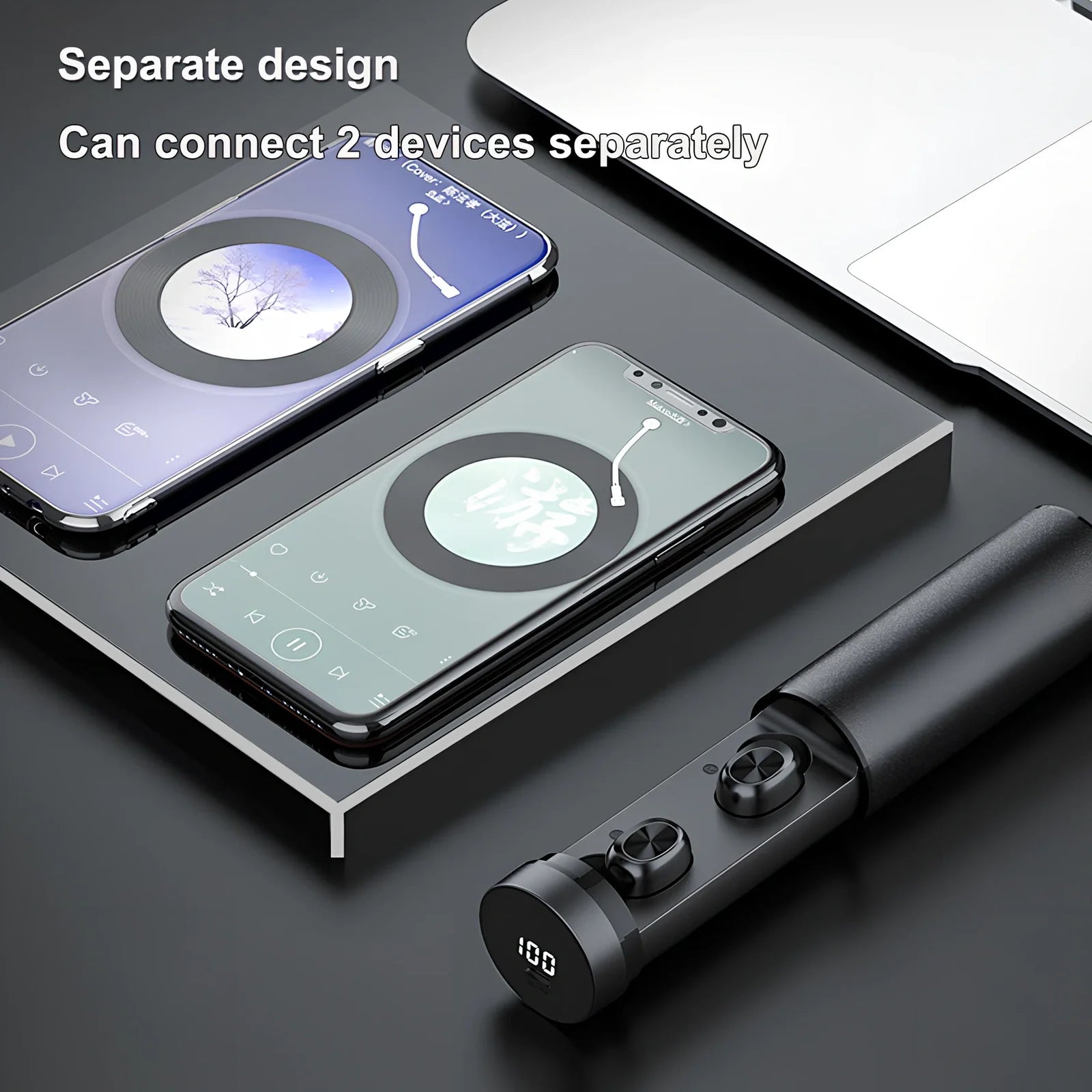 Mini portable pull-out Bluetooth headset in charging case with multiple colour options