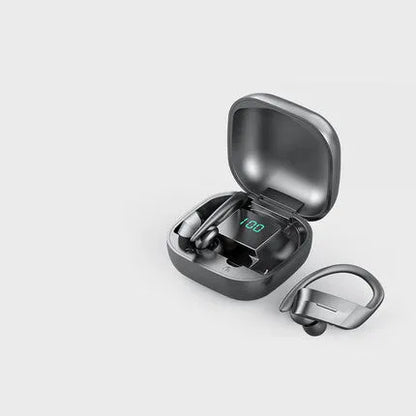 In-ear wireless headphones with Bluetooth 5.0, hanging ear design, NFC, and multi-point connection in Black or White