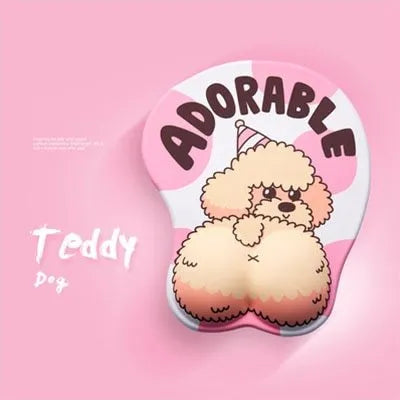 Corgi-shaped 3D mouse pad with wrist support cushion in blue, green, pink or yellow colour options