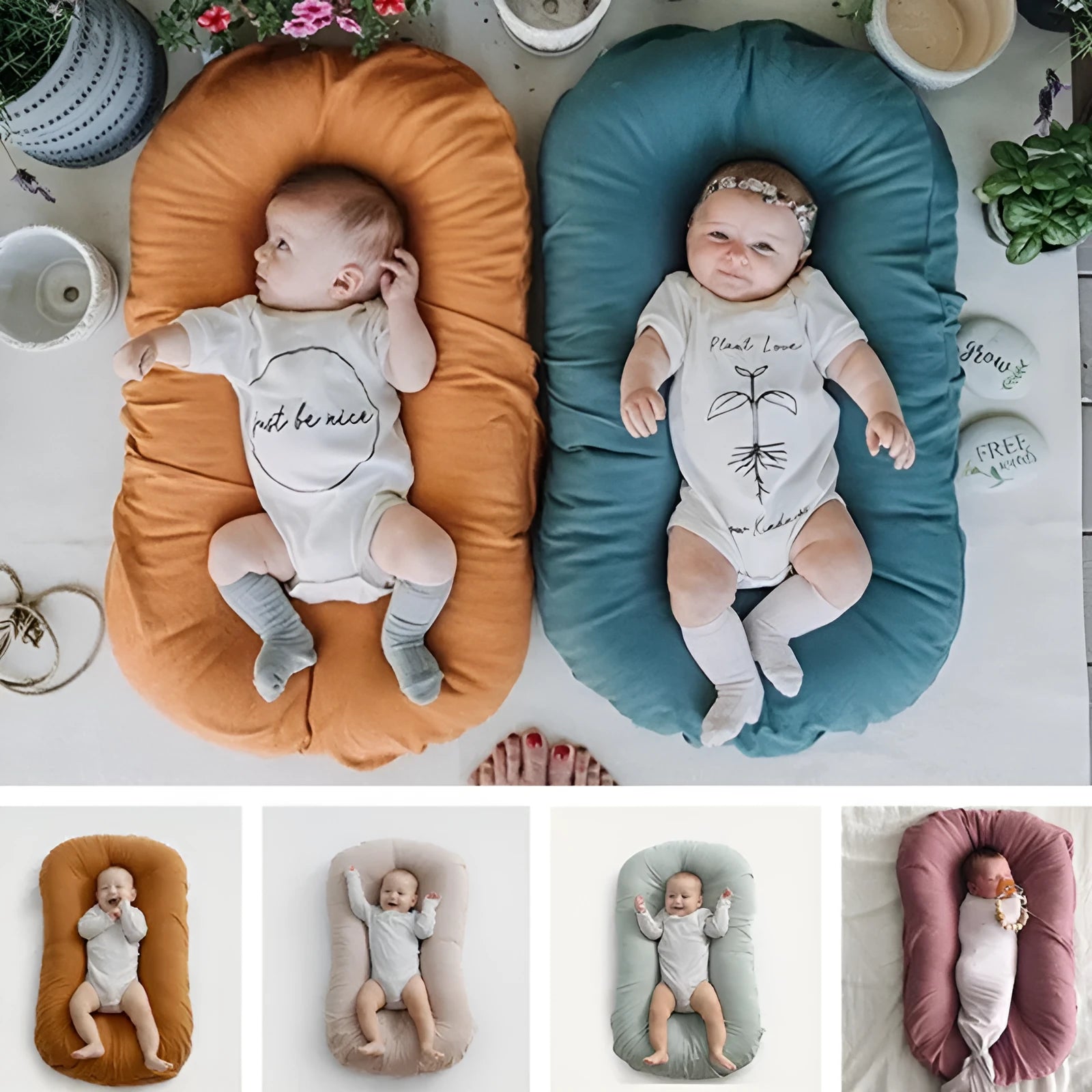 75x45cm portable cotton baby nest crib for infants with soft PP cotton filler in various colours