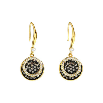 Matte black geometric circle alloy earrings with retro Hong Kong style, shown from the front.
