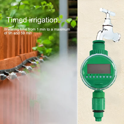Green automatic watering timer for drip irrigation systems with household water flow compatibility