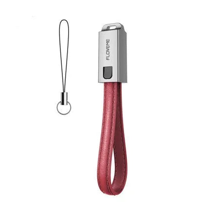 20cm leather iPhone charging cable with zinc alloy lightning connector in black, brown, or red colour
