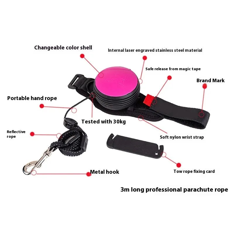 Retractable dog leash with handle and nylon cord in vibrant orange colour, extended to 3 metres.