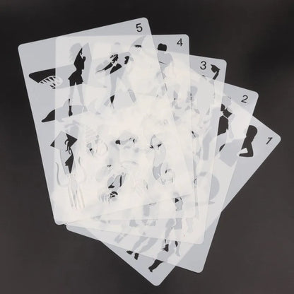 White plastic drawing stencil set with geometric cut-out patterns including hearts and stars