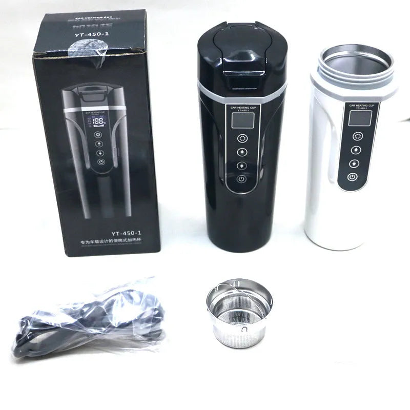 Black portable car electric heating cup with digital display and 400ml capacity