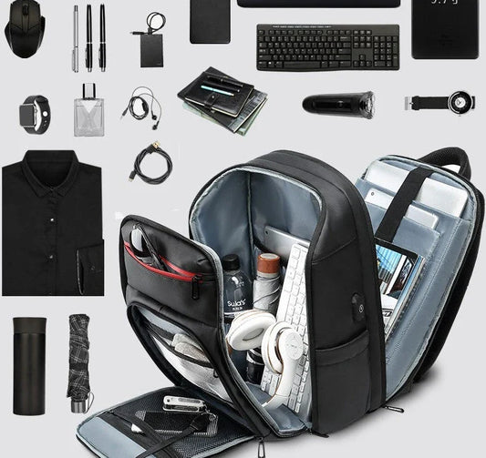 Versatile waterproof backpack with USB charging port, compartments for laptop and daily essentials, lightweight and durable design for commuting and travel