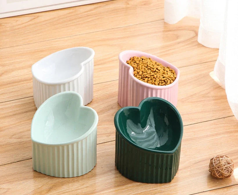 Elevated ceramic pet bowl with tilted design for comfortable and healthy feeding