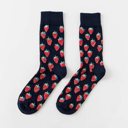 Happy tube socks with fruit banana design, cotton 200-pin knit, EU 39-43, multiple colours