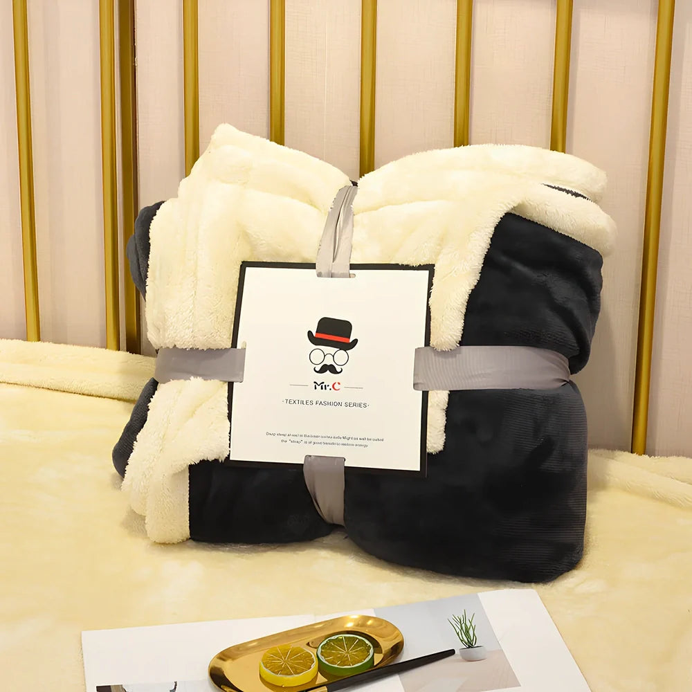 Double-layer flannel blanket showing coffee colour with widened hem detail and dual-surface texture