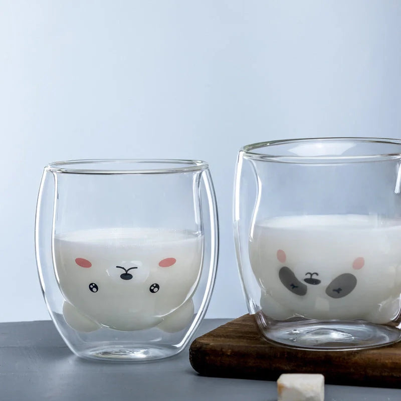 3D double-layer panda cup with skull design for wine, featuring inner Christmas tree pattern