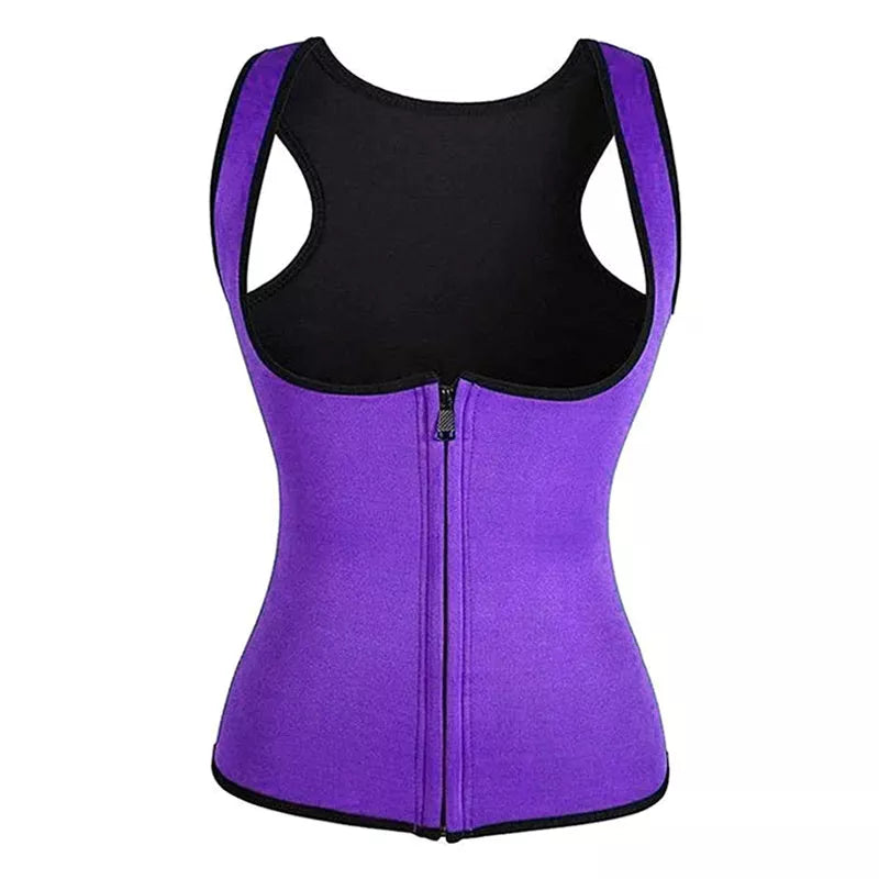 Zipper-style ladies neoprene corset in blue for tummy control and yoga
