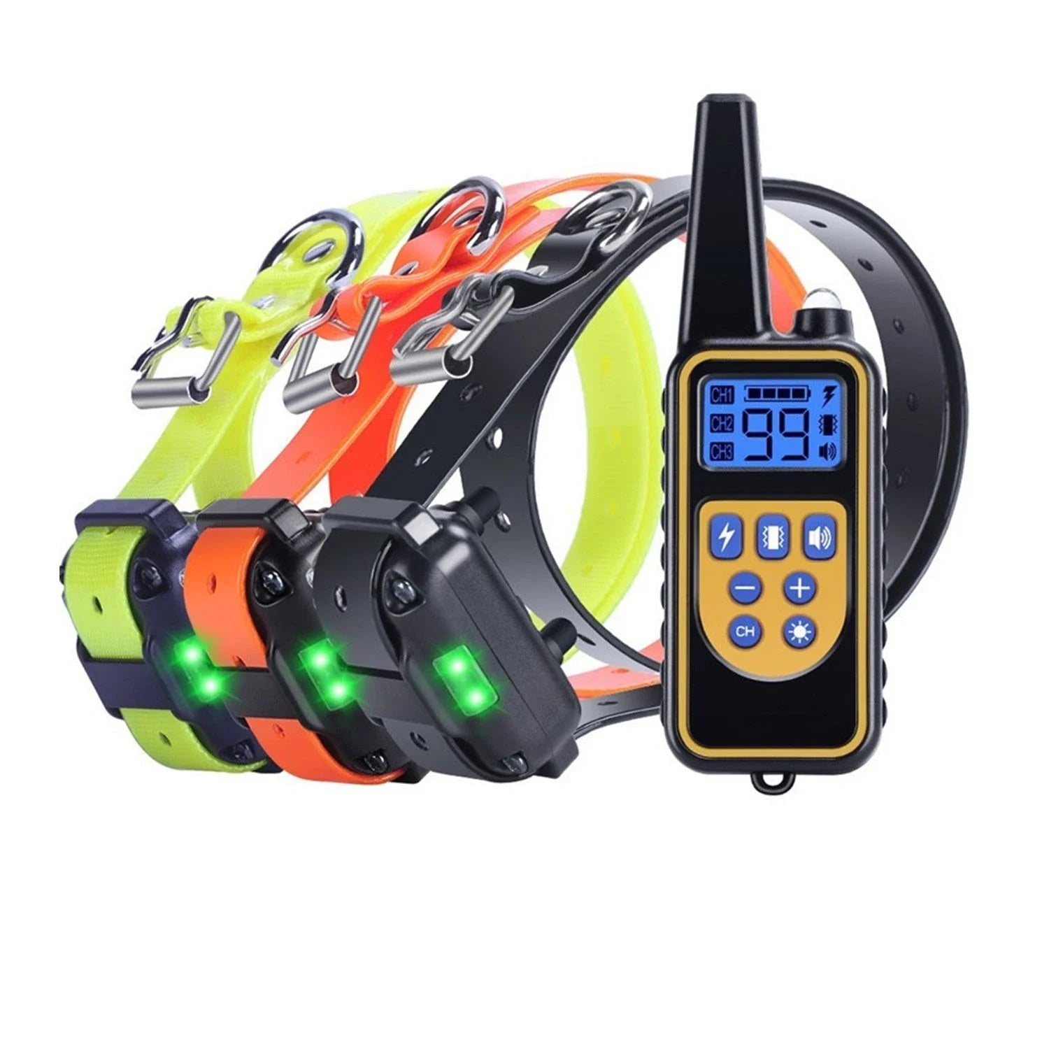 Electric dog training collar with remote control, adjustable levels, and waterproof design