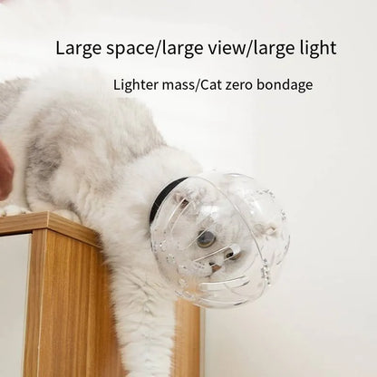 Transparent cat protective hood with adjustable Velcro straps in three sizes for grooming and post-surgery care