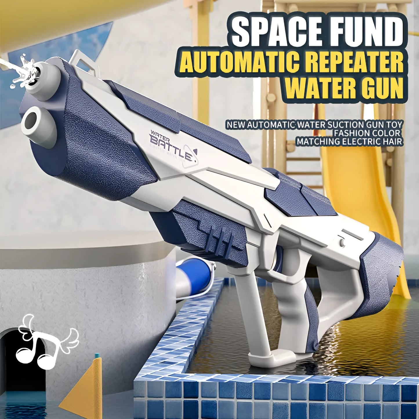 Blue electric water gun with anti-skid grip handle and USB charging port