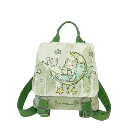 Mint green polyester backpack with sandwich pocket and canvas lining, 23x10x25cm