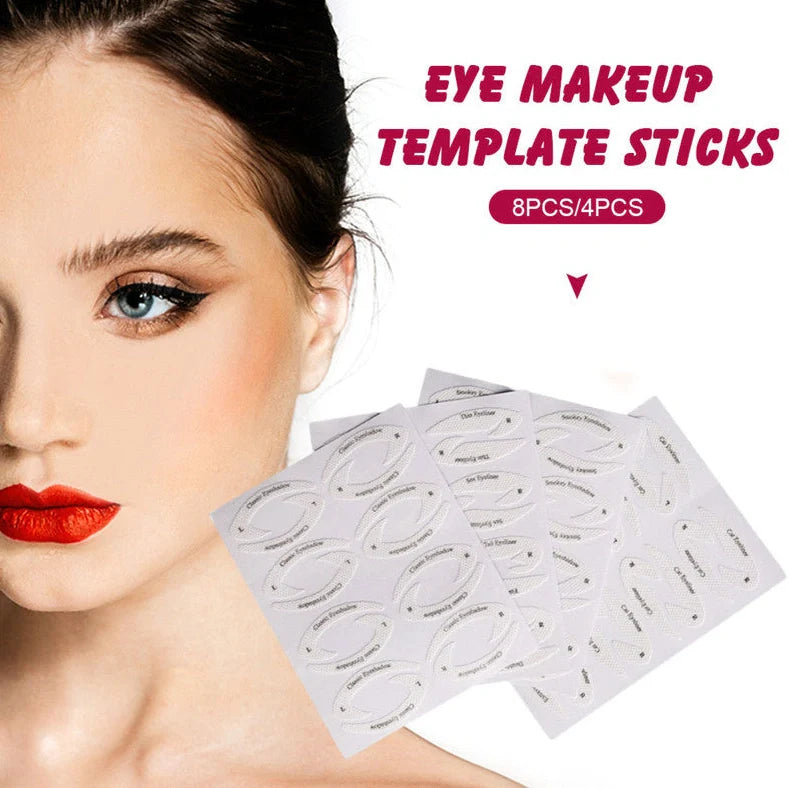 Eyeshadow eyeliner makeup template sticker showing 155mm × 125mm dimensions and non-woven fabric construction