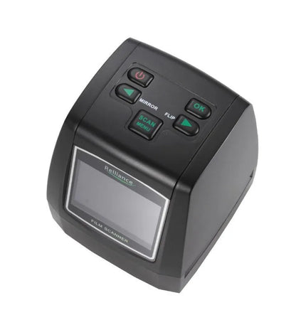 14 megapixel film negative and slide scanner with 2.4-inch LCD screen on a desk.