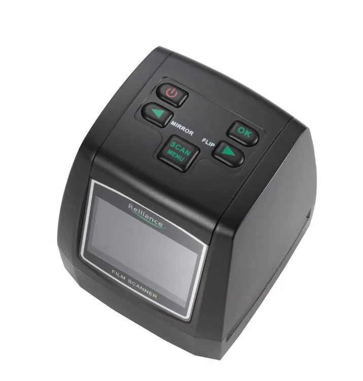 Film negative scanner and USB 2.0 slide viewer with 14 megapixel CMOS sensor for converting 135, 126KPK, 110, and Super8 film and slides to JPEG digital files, featuring a 2.4-inch colour LCD screen and 128MB internal memory.