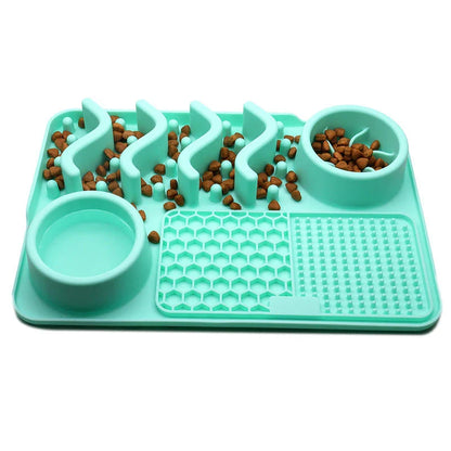 Premium silicone pet licking pad in various colours, designed to slow down eating and promote dental health for dogs