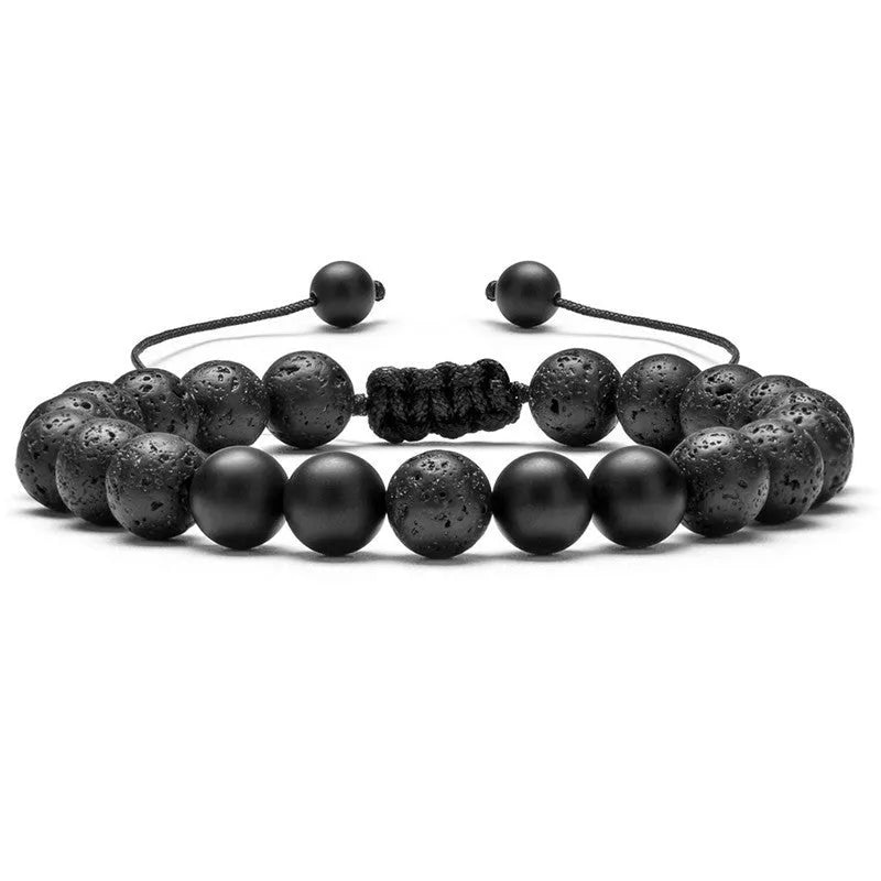 Tiger eye couple bracelets with matte black agate beads in geometric design