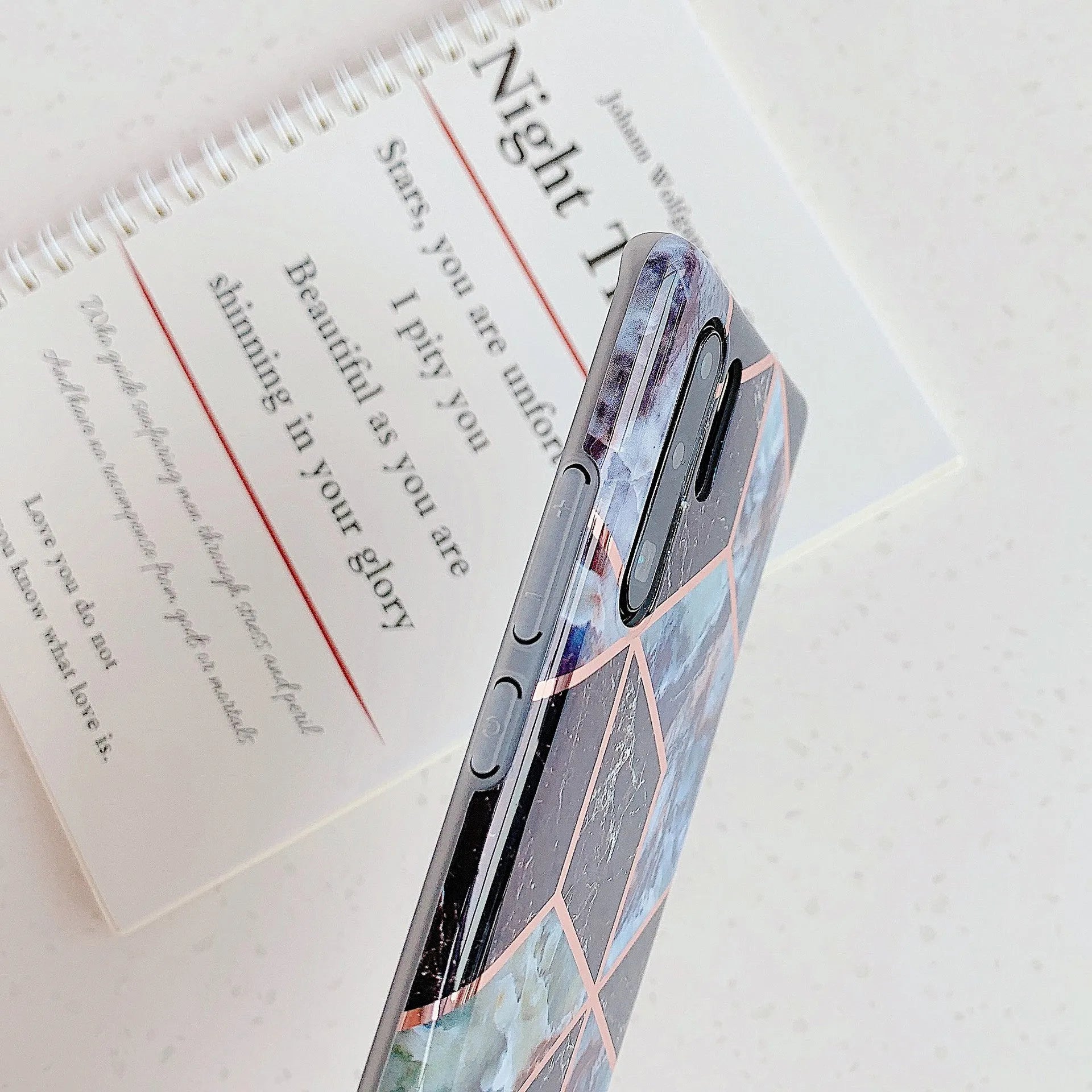 Electroplated marble mobile phone case for Huawei and Samsung smartphones with TPU construction and scratch-resistant finish
