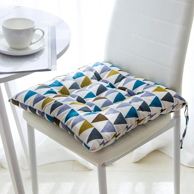 Soft and supportive linen-cotton chair cushion with various color and pattern options