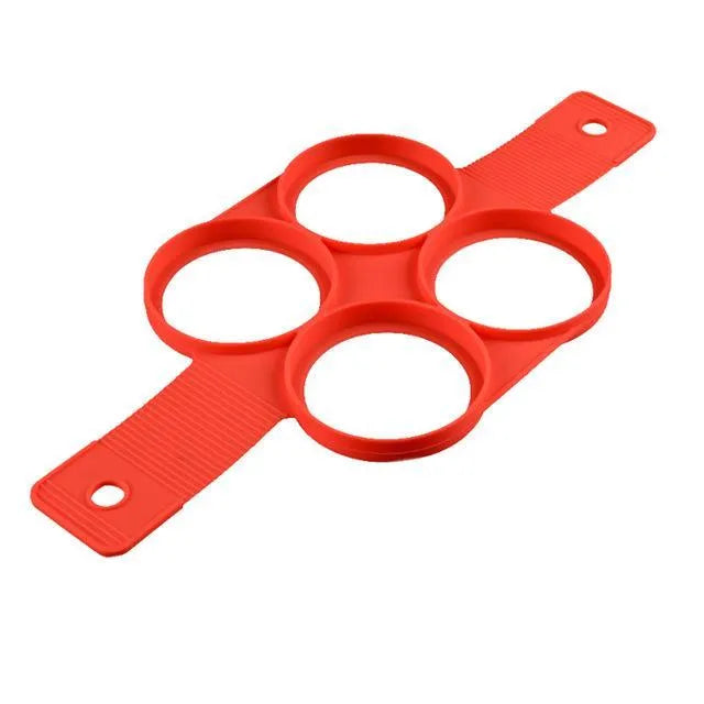 Red silicone pancake ring egg omelette maker with seven-hole non-stick cooking mould