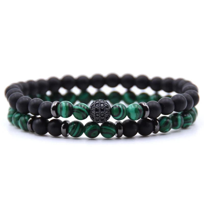 6mm Natural Stone Beaded Bracelet with Micro-inlaid Zircon, elegant handmade jewellery