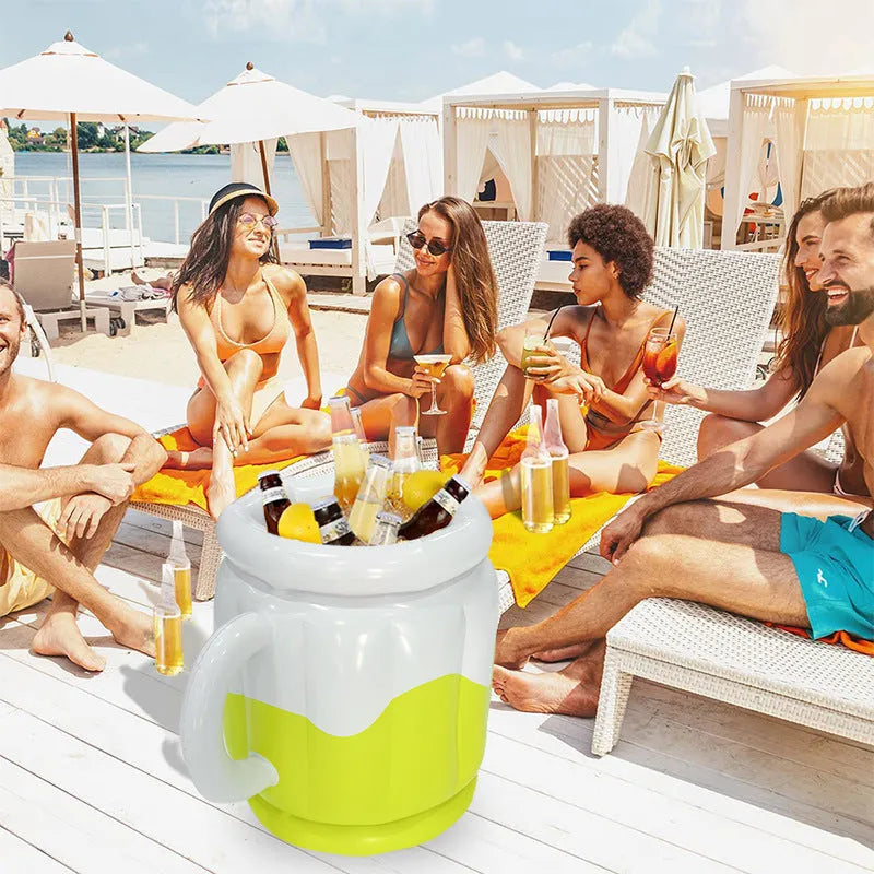 Yellow inflatable PVC ice bucket for beer steins and outdoor drinks