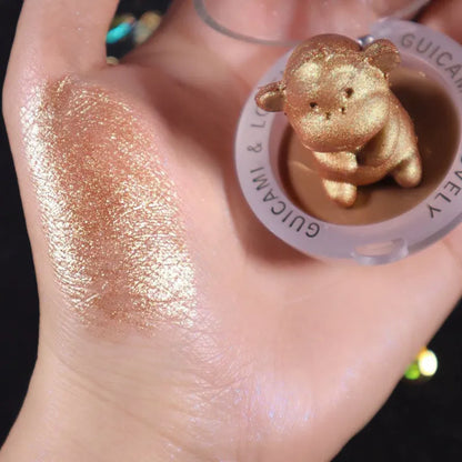 Cute animal-shaped holographic highlighter eyeshadow compact, 5.6g, 68 x 68 x 5mm, Chickens Dog Monkey Pig designs