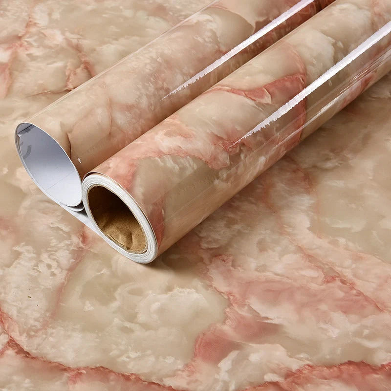 Elegant imitation marble furniture wallpaper with waterproof and heat-resistant properties for easy kitchen, bathroom, and home decor updates