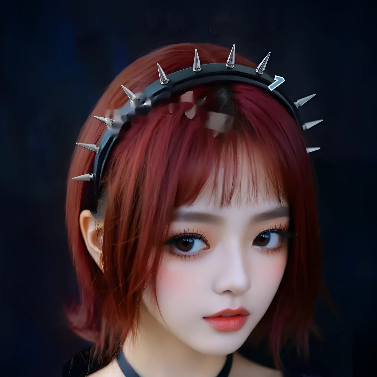 Handmade black punk metal headband with pointed nail heads and dotted rivet design