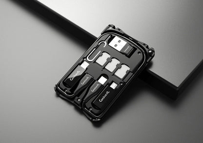 Multifunctional Travel Survival Card All-in-One Data Cable in black, compact design for easy travel