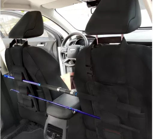 Car Seat Fishing Rod Holder with secure lever and neoprene wrap for safe rod transport