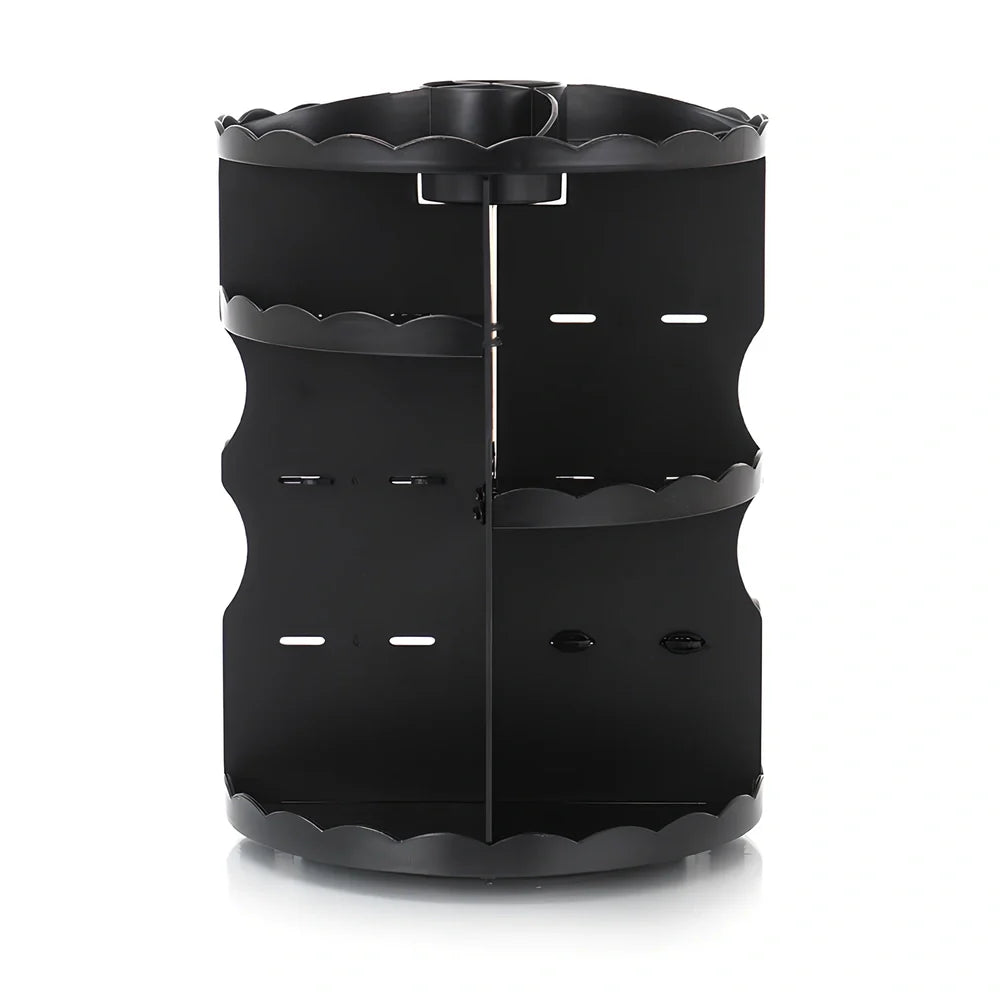 Pink rotating cosmetics storage box with 360-degree mechanism and 23 x 30.5cm dimensions organising bathroom items