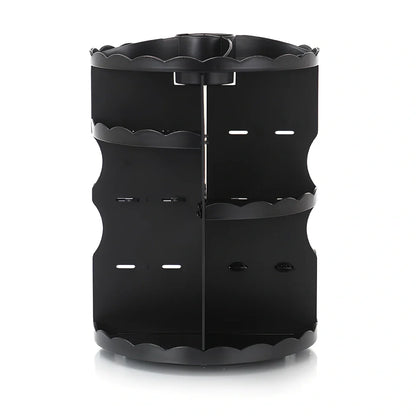 Pink rotating cosmetics storage box with 360-degree mechanism and 23 x 30.5cm dimensions organising bathroom items