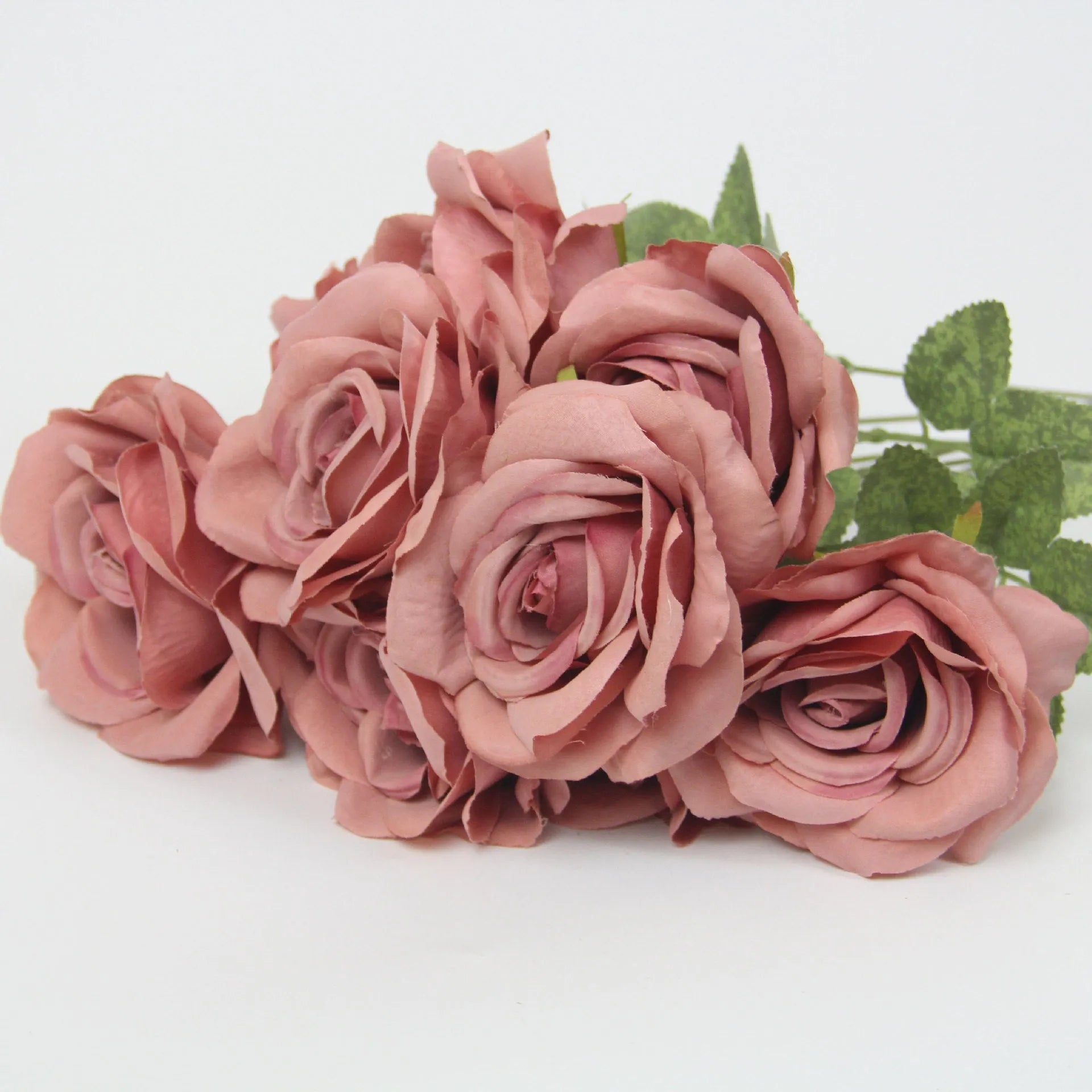 Artificial silk rose flower bouquet with ten rose heads, 53cm tall, in brown colour option.