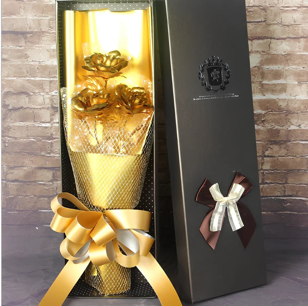 24K golden foil rose bundle in red, 9 stems, 30 cm tall for Valentine's gifting and home decor