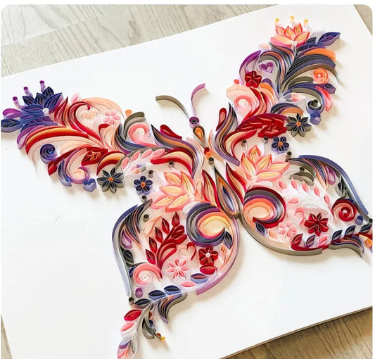 20-inch handmade butterfly quilling illustration craft pack with tools including glue, scissors, awl, and tweezers