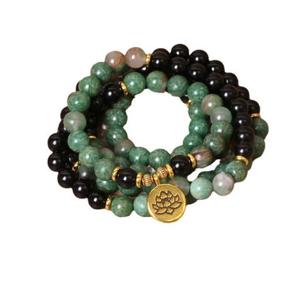 Green and black elastic beaded long bracelet made from alloy with natural style design